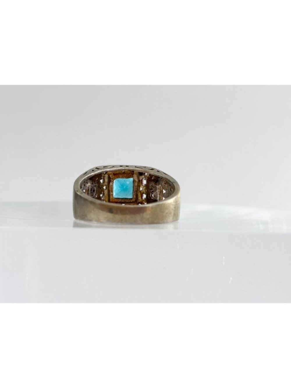 Blue Topaz Tapered Square Cut Cutout Sterling Silver 925 Vintage Ring - sz 9.5 - Picture 6 of 16
